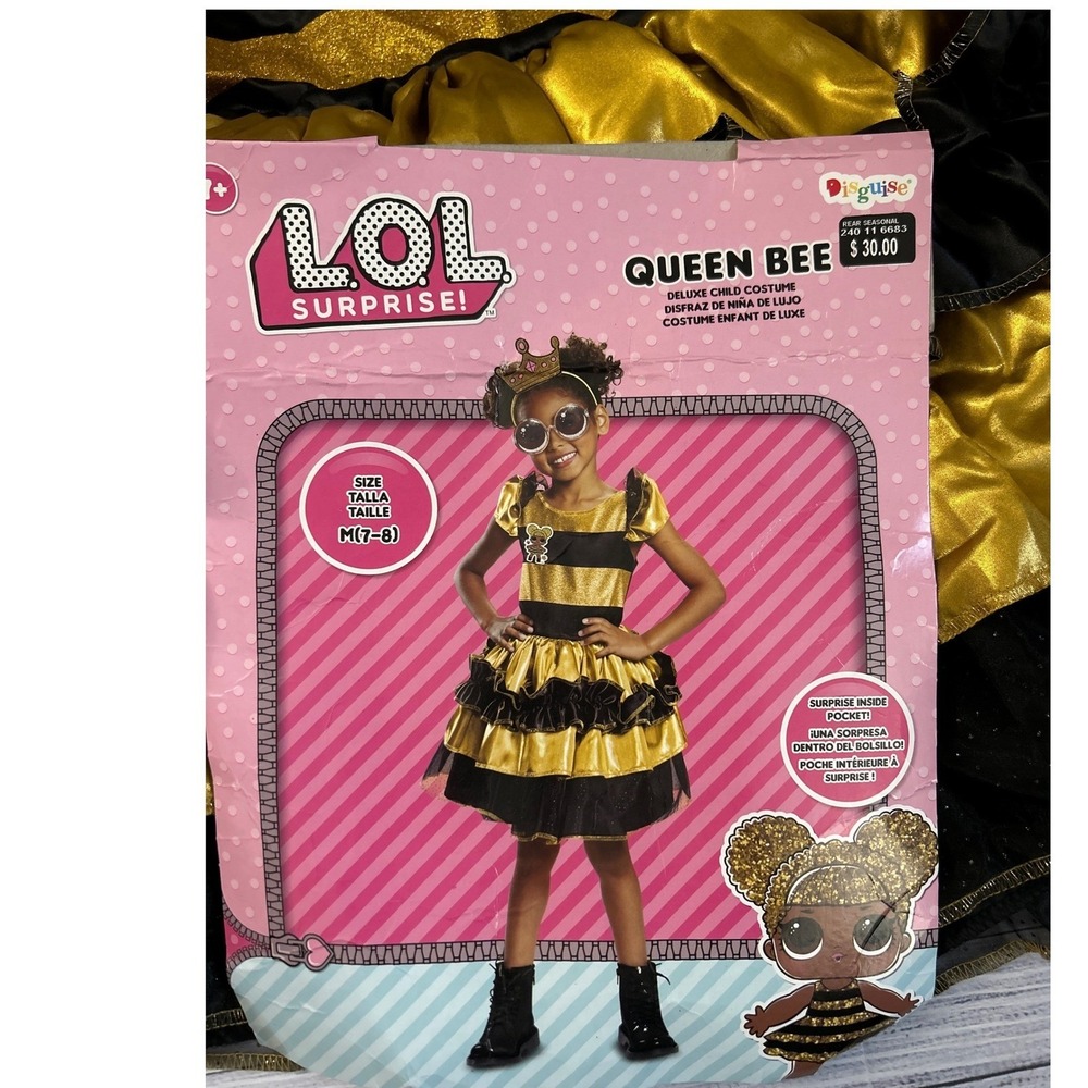 Queen Bee Deluxe L.O.L. Suprise Dress Up Costume Child M 7-8 Ruffled Gold Dress - Picture 3 of 7